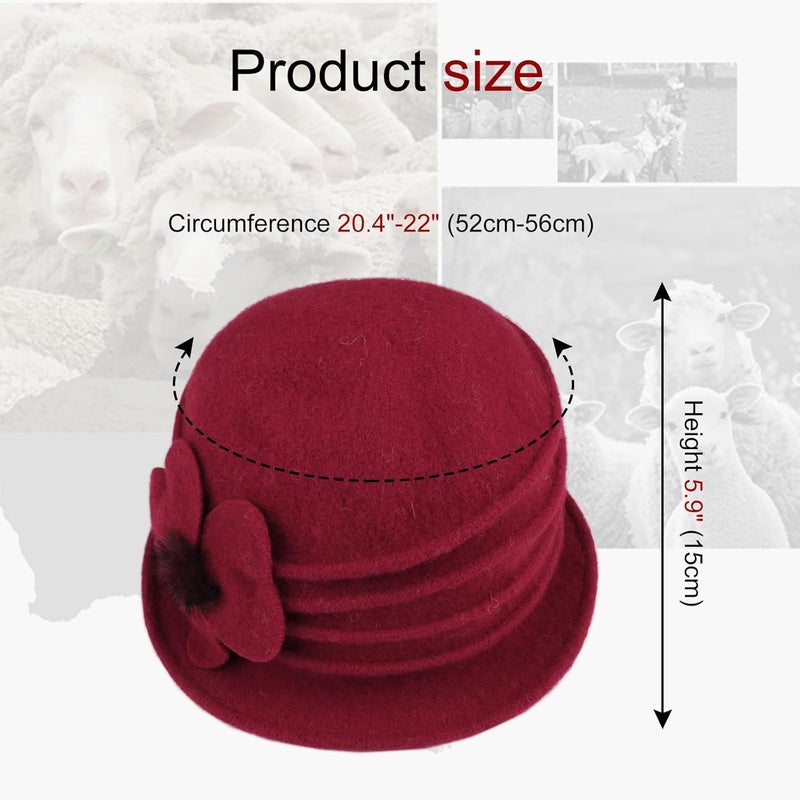 Sumolux Women Beret Hat French Vintage Floral Wool Dress Cloche Classic Winter Hat 1920s - Image 4